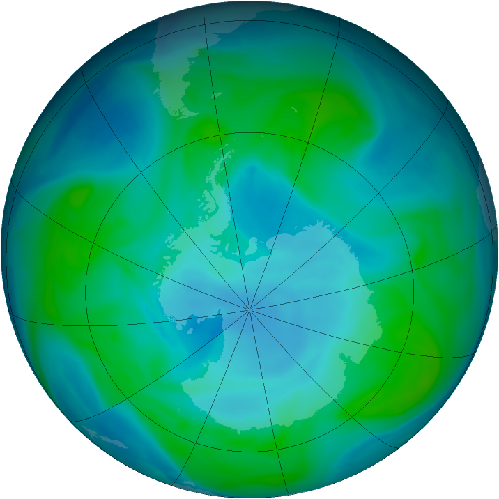 Antarctic ozone map for 14 January 2005